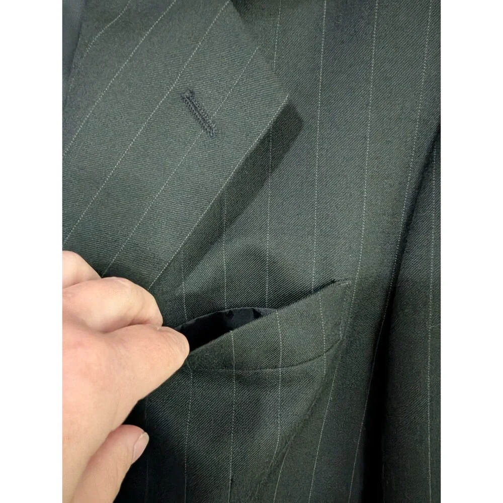 Vintage Petrocelli Black Stripe Wool Blend Men Blazer Sport Coat Jacket sz 42 R
